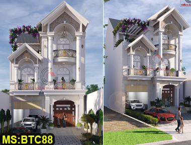 Mẫu biệt thự mái thái 3 tầng 10x20m tân cổ điển và hiện đại có gara ô tô và 5 phòng ngủ ở Bình Quới
